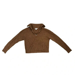 William Rast Waffle Knit Half Zip Sweater | Speckled Brown | Size  L